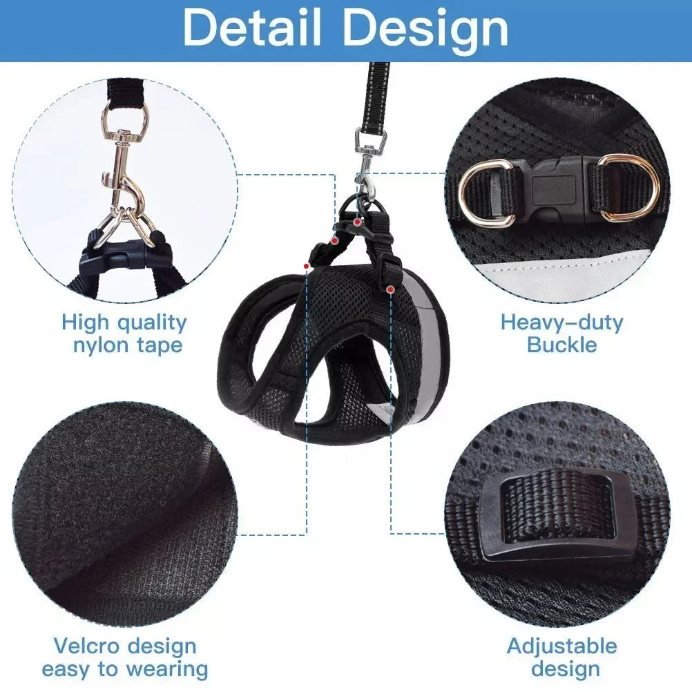 Dog Harness Walking Lead Leash For Small Dogs Collar Polyester Adjustable Mesh Puppy Cat Harness Vest For Medium Pet Accessories