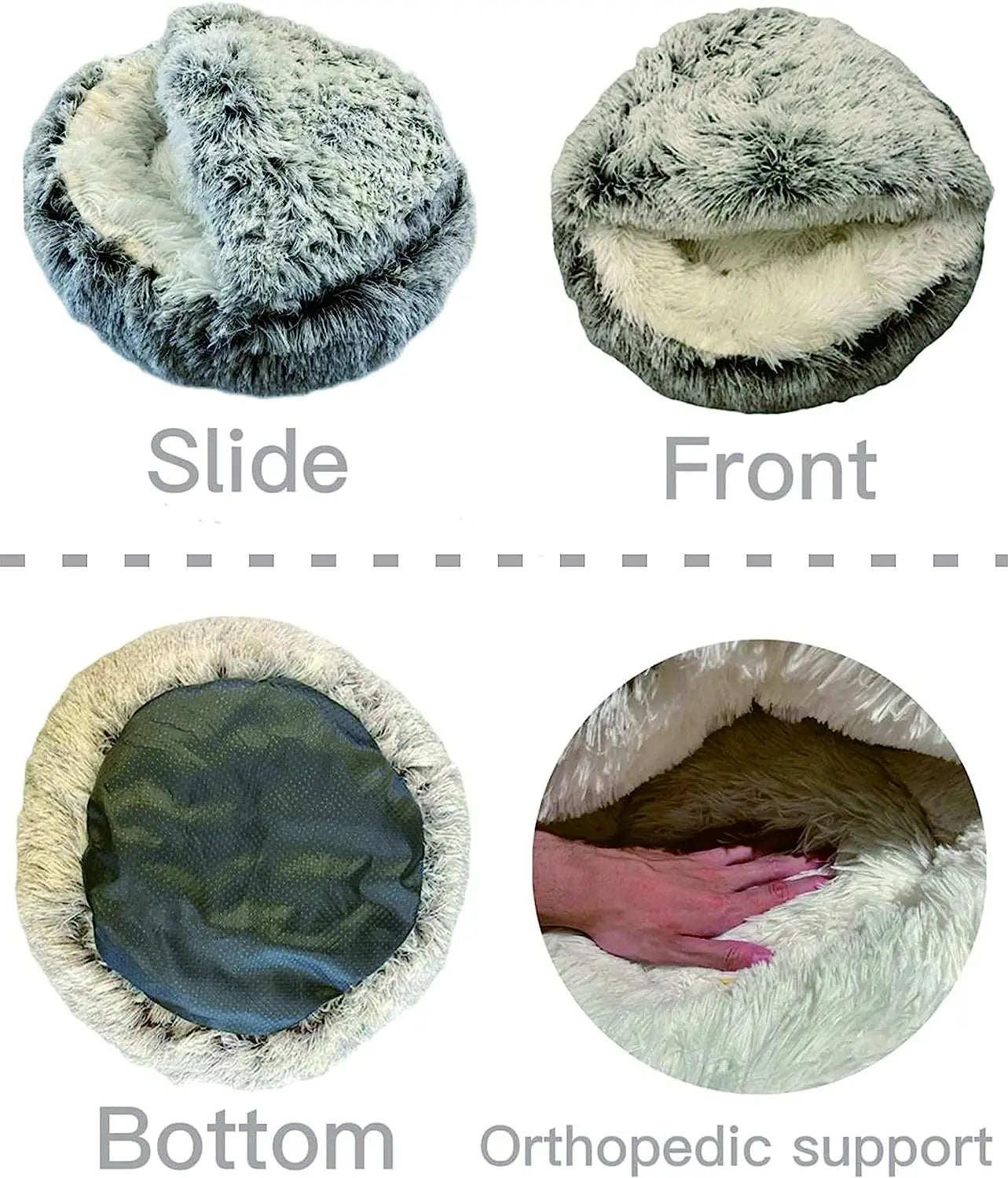 Soft Plush Pet Bed with Cover Round Cat Bed Pet Mattress Warm Cat Dog 2 in 1 Sleeping Nest Cave for Small Dogs