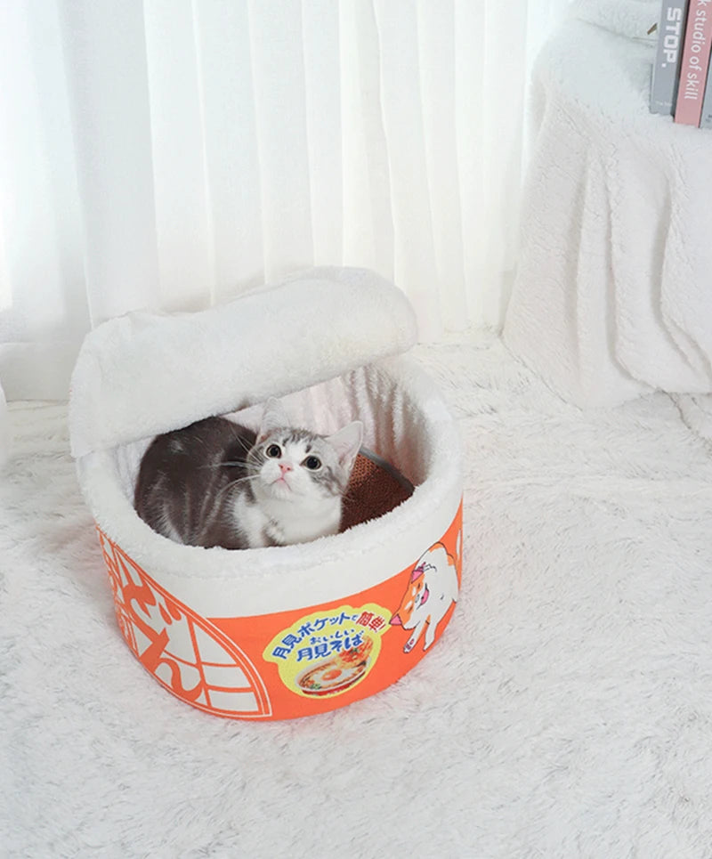 Noodle-Shaped Fleece-Lined Pet Bed Warm Breathable Detachable Round Cat Nest Flip Cover Four Seasons Universal Dog Kennel