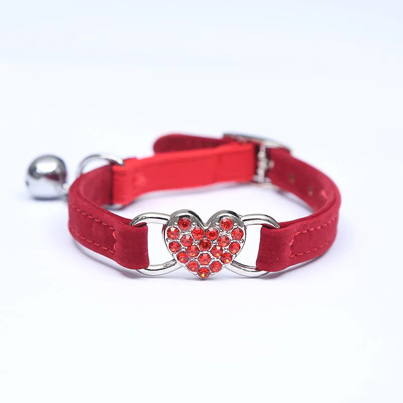 Heart Charm and Bell Cat Collar Safety Elastic Adjustable with Soft Velvet Material 8 Colors Pet Product Small Dog Collar  pet