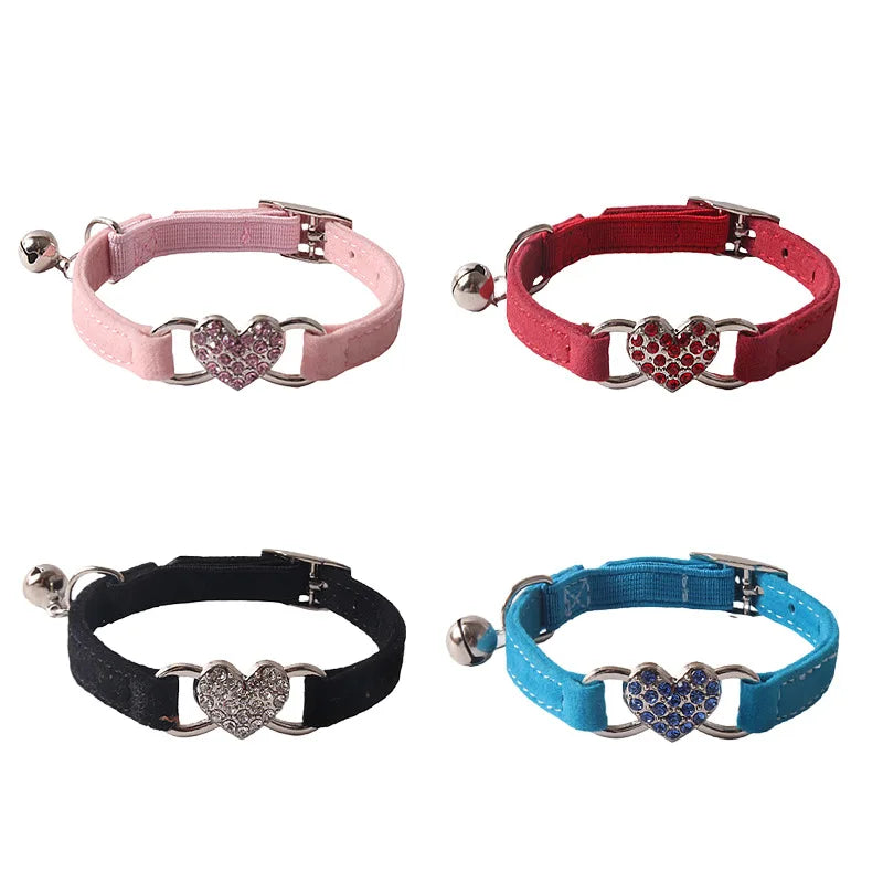 Heart Charm and Bell Cat Collar Safety Elastic Adjustable with Soft Velvet Material 8 Colors Pet Product Small Dog Collar  pet