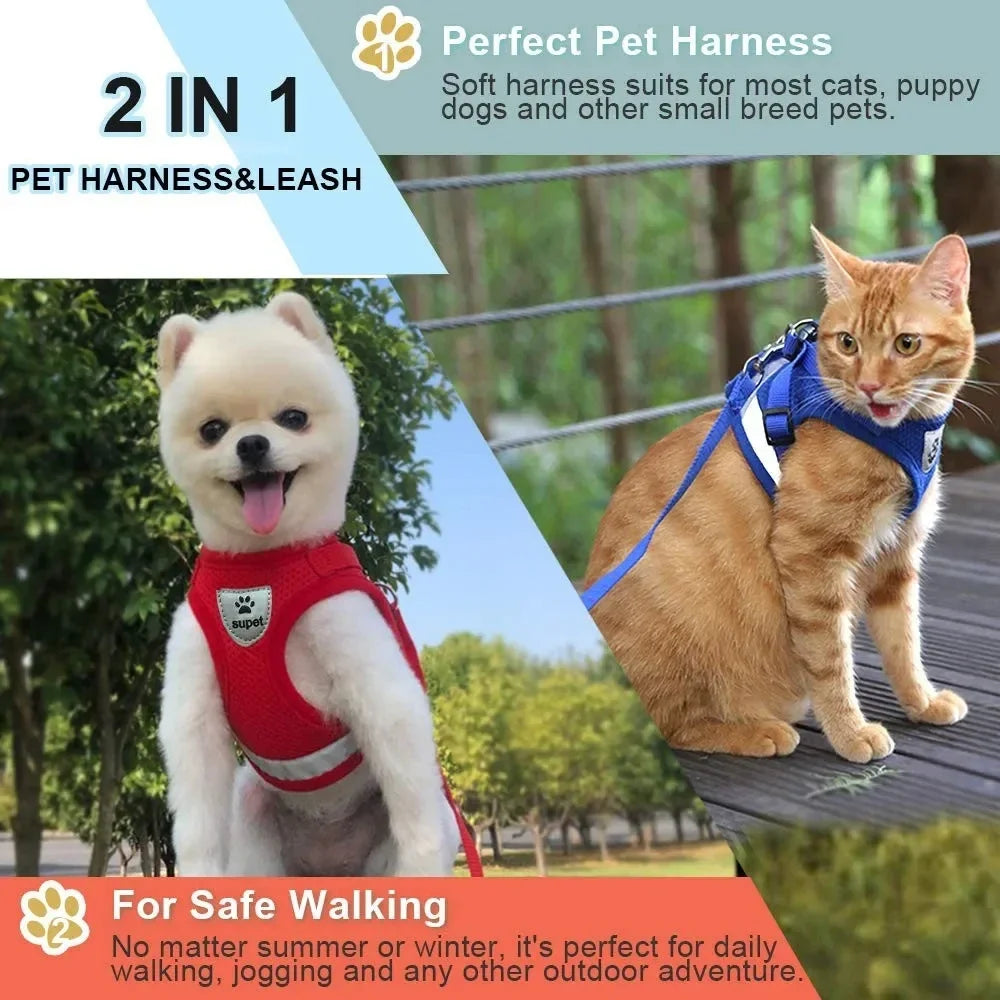 Dog Harness Walking Lead Leash For Small Dogs Collar Polyester Adjustable Mesh Puppy Cat Harness Vest For Medium Pet Accessories