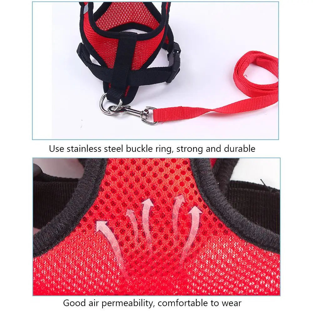 Breathable Mesh Fabric Dog Leash Soft Comfortable Pet Harness Puppy Cat Vest Collar Pet Supplies For Chihuahua Pug Bulldog