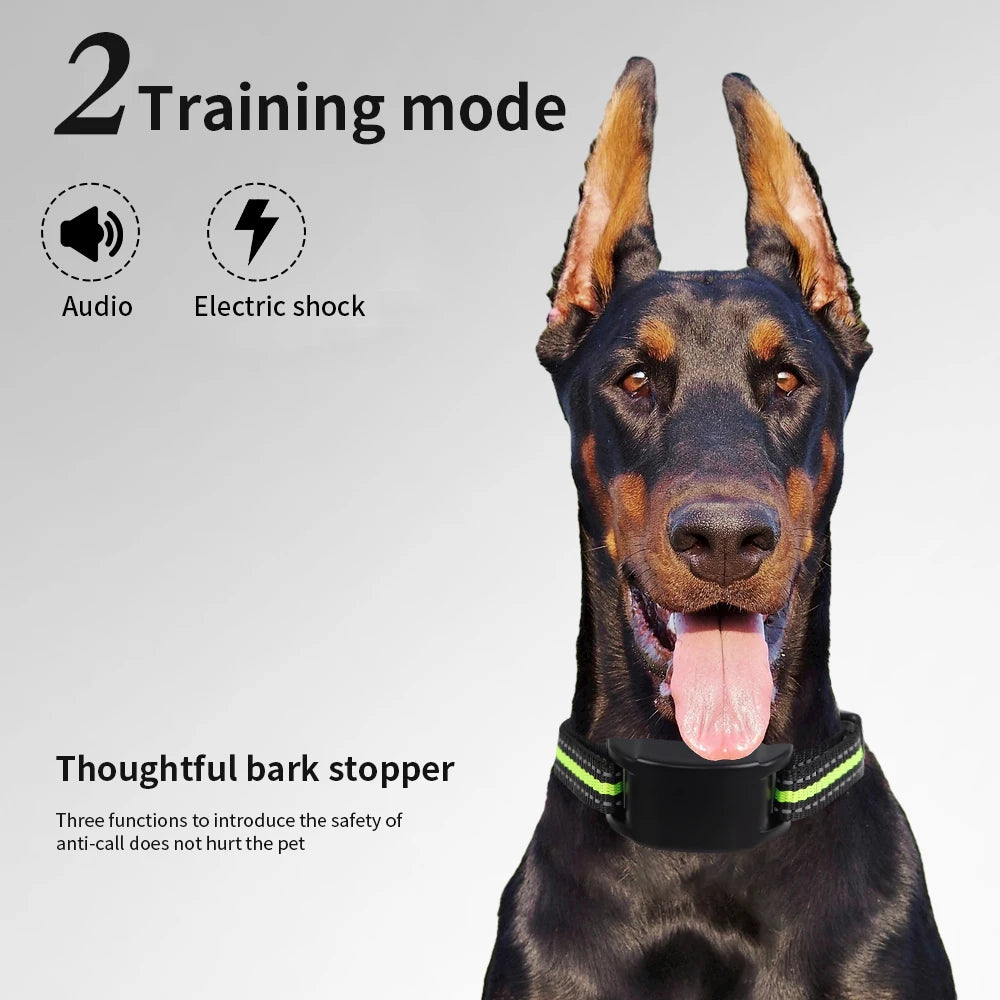 Electric Dog Training Collar Anti Bark Device Pet Dog Adjustable Ultrasonic No Barking Tone Shock Indoor Outdoor Teaching Tool