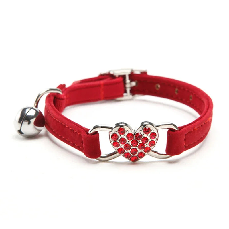 Heart Charm and Bell Cat Collar Safety Elastic Adjustable with Soft Velvet Material 8 Colors Pet Product Small Dog Collar  pet