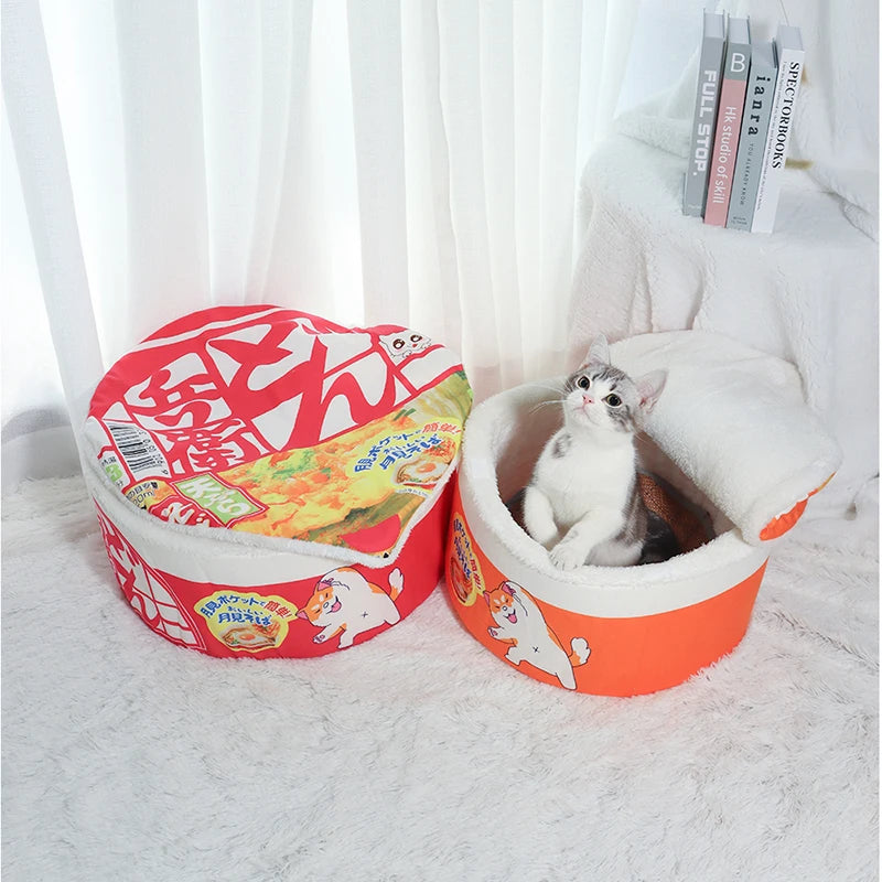 Noodle-Shaped Fleece-Lined Pet Bed Warm Breathable Detachable Round Cat Nest Flip Cover Four Seasons Universal Dog Kennel